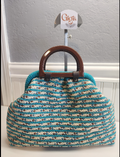 Tote Brisa de Mar - cordón multicolor turquesa con asas de madera